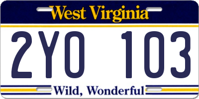 WV license plate 2YO103