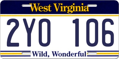 WV license plate 2YO106