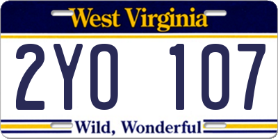 WV license plate 2YO107