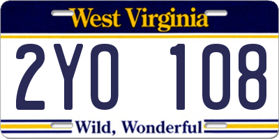 WV license plate 2YO108