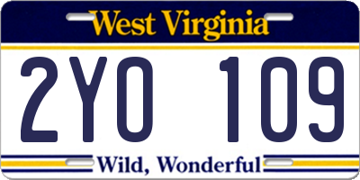 WV license plate 2YO109