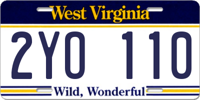 WV license plate 2YO110