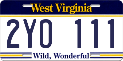 WV license plate 2YO111