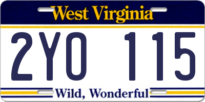 WV license plate 2YO115