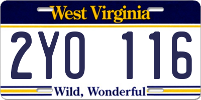 WV license plate 2YO116