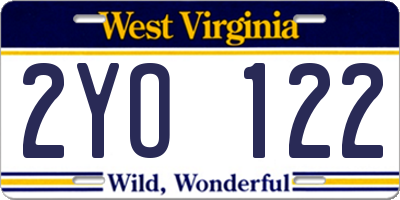 WV license plate 2YO122