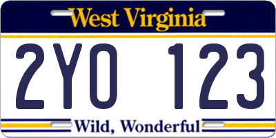WV license plate 2YO123