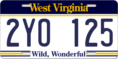 WV license plate 2YO125
