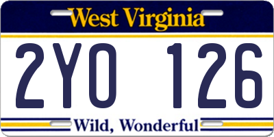 WV license plate 2YO126