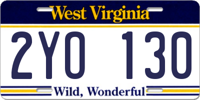 WV license plate 2YO130