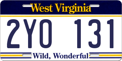 WV license plate 2YO131