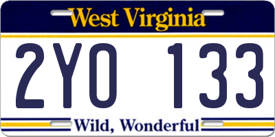 WV license plate 2YO133