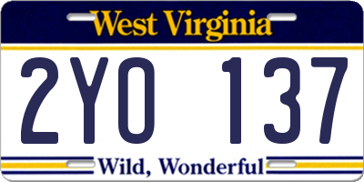 WV license plate 2YO137