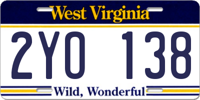 WV license plate 2YO138