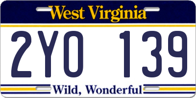 WV license plate 2YO139