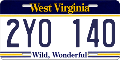 WV license plate 2YO140