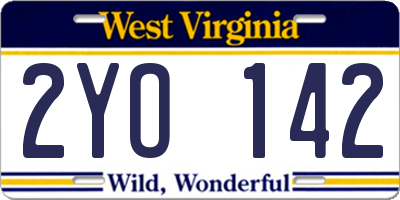 WV license plate 2YO142