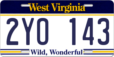 WV license plate 2YO143