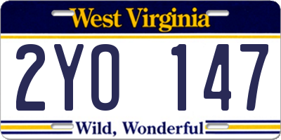 WV license plate 2YO147