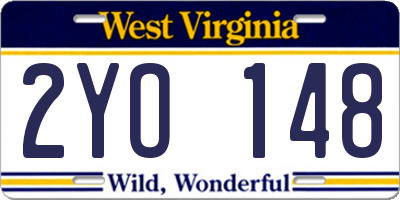 WV license plate 2YO148