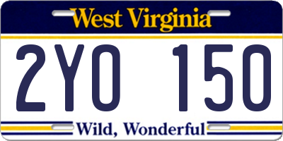 WV license plate 2YO150