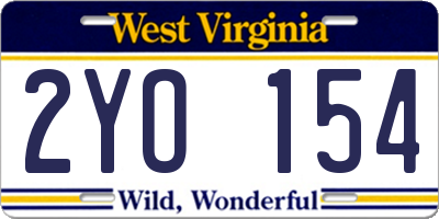 WV license plate 2YO154