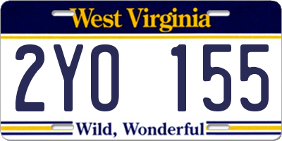 WV license plate 2YO155