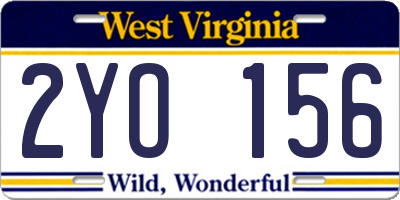 WV license plate 2YO156