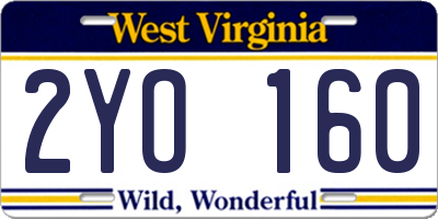 WV license plate 2YO160