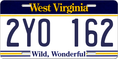 WV license plate 2YO162
