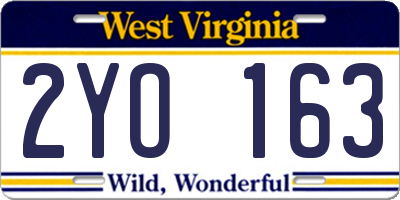 WV license plate 2YO163