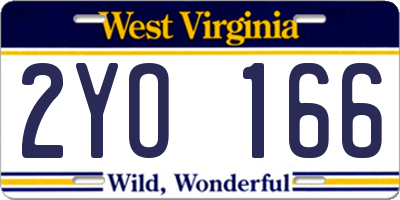 WV license plate 2YO166