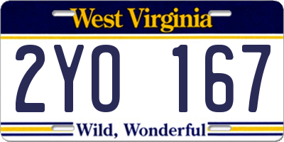 WV license plate 2YO167