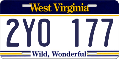 WV license plate 2YO177
