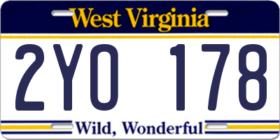 WV license plate 2YO178