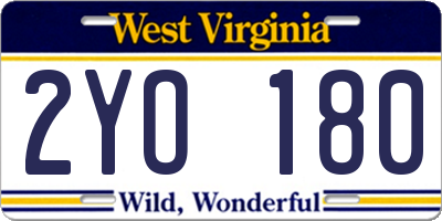WV license plate 2YO180