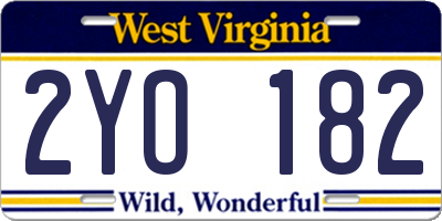 WV license plate 2YO182