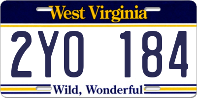 WV license plate 2YO184