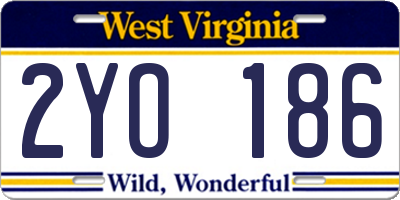 WV license plate 2YO186