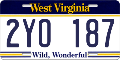WV license plate 2YO187