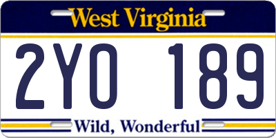 WV license plate 2YO189