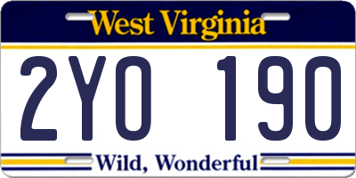 WV license plate 2YO190