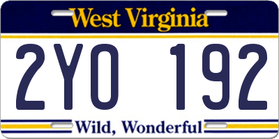 WV license plate 2YO192