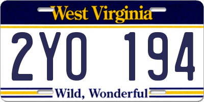WV license plate 2YO194