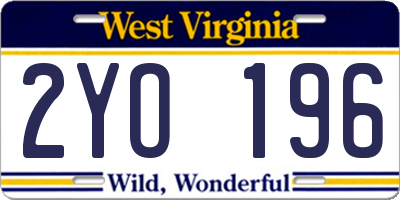 WV license plate 2YO196