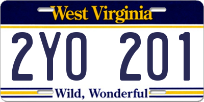 WV license plate 2YO201