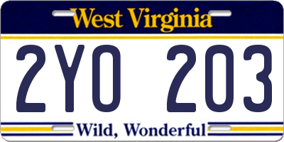 WV license plate 2YO203