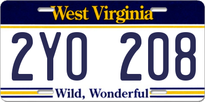 WV license plate 2YO208