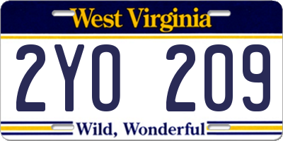 WV license plate 2YO209
