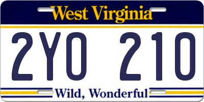 WV license plate 2YO210